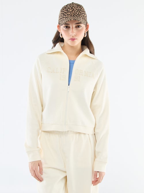 Sudadera corta con cremallera y mensaje bordado - Kiabi