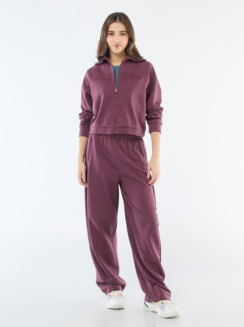 Sudadera corta con cremallera y mensaje bordado Purpura - Kiabi