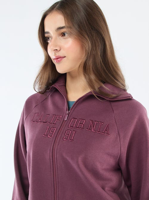 Sudadera corta con cremallera y mensaje bordado - Kiabi