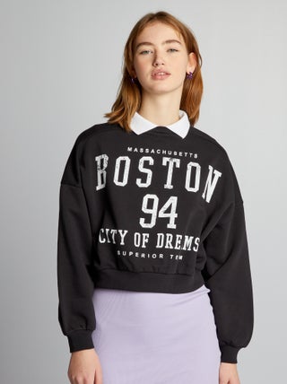 Sudadera corta con cuello de camisa