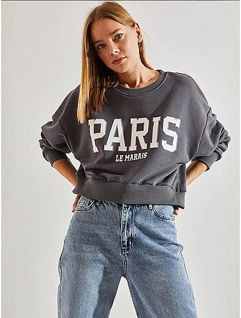 Sudadera corta de algodón con cuello redondo y estampado de texto frontal lucci