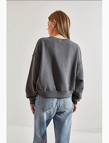 Sudadera corta de algodón con cuello redondo y estampado de texto frontal lucci
