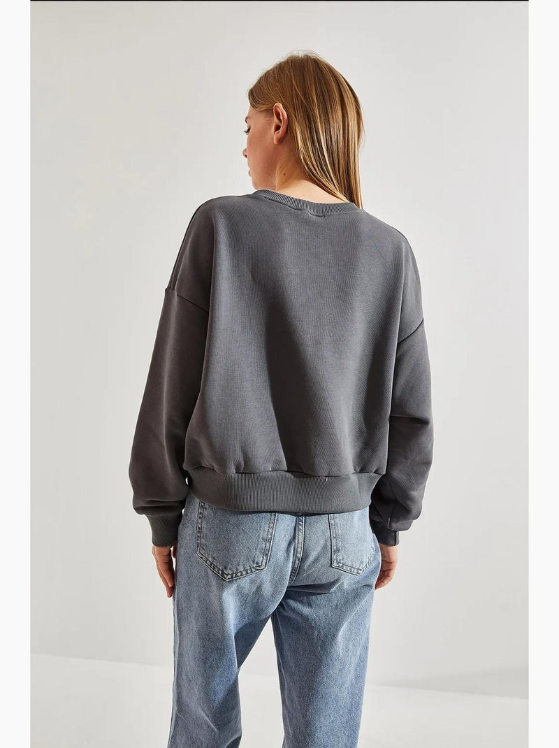 Sudadera corta de algodón con cuello redondo y estampado de texto frontal lucci Gris - Kiabi
