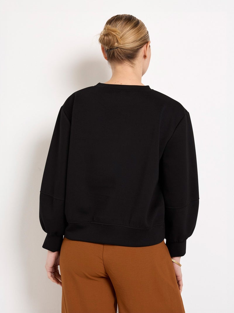 Sudadera corta de cuello redondo de punto suave - AFIBEL Negro - Kiabi