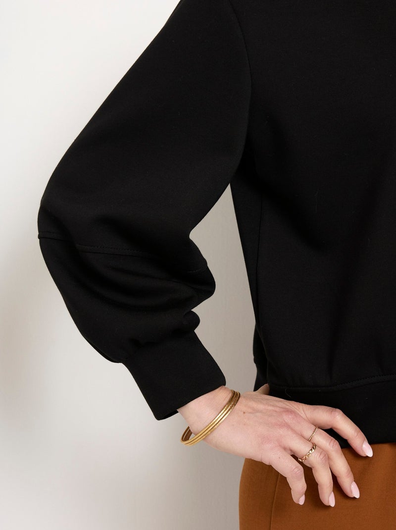 Sudadera corta de cuello redondo de punto suave - AFIBEL Negro - Kiabi