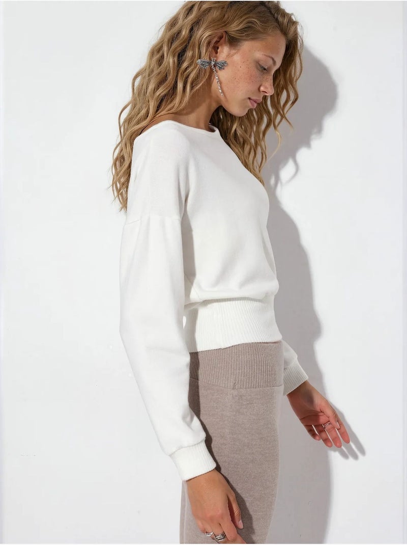 Sudadera corta de mujer con cuello redondo busem Blanco roto - Kiabi