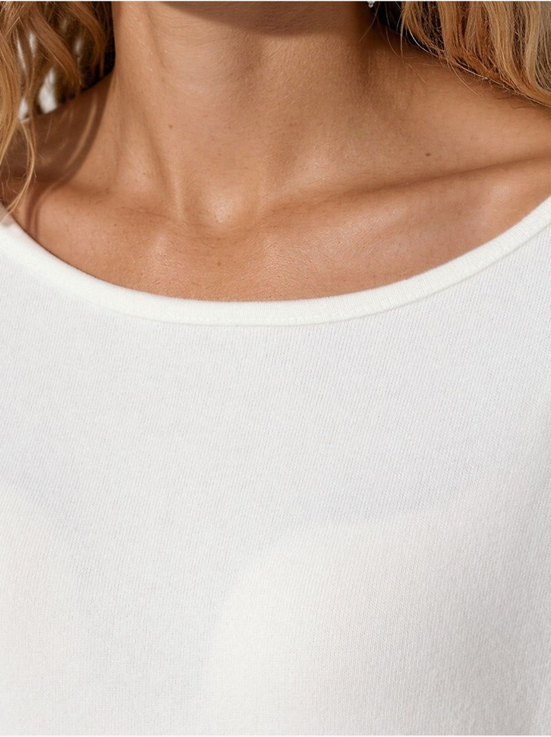 Sudadera corta de mujer con cuello redondo busem Blanco roto - Kiabi