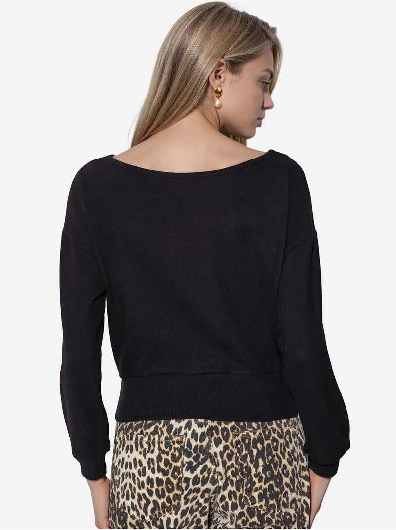 Sudadera corta de mujer con cuello redondo busem Negro - Kiabi