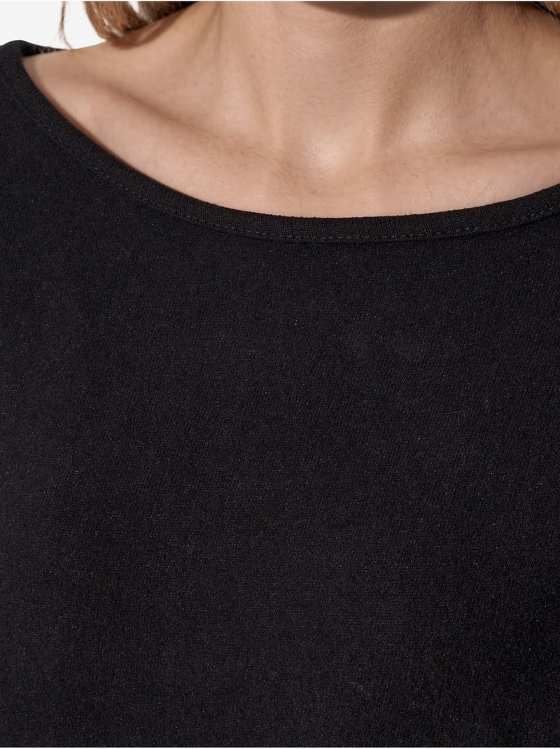 Sudadera corta de mujer con cuello redondo busem Negro - Kiabi