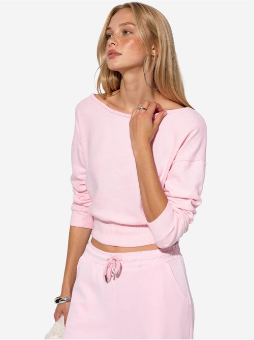 Sudadera corta de mujer con cuello redondo busem - Kiabi Sudadera corta de mujer con cuello redondo busem - Kiabi