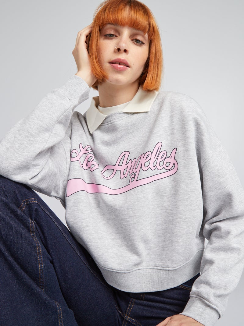 Sudadera corta estilo campus GRIS - Kiabi