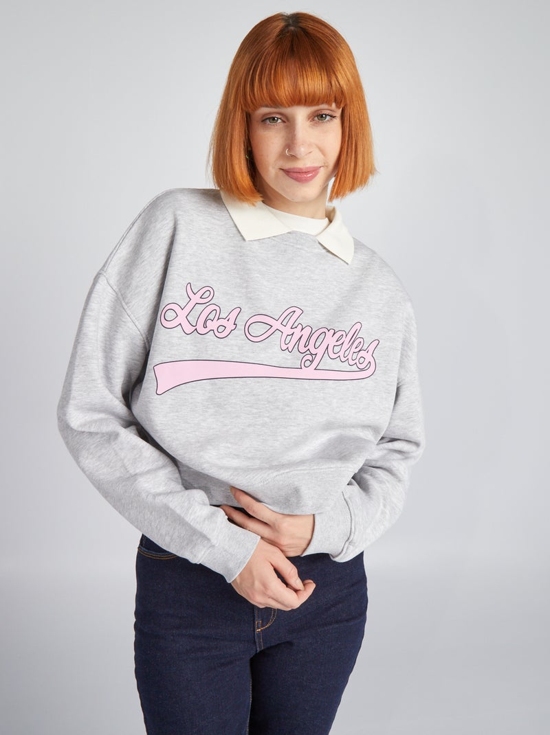 Sudadera corta estilo campus GRIS - Kiabi