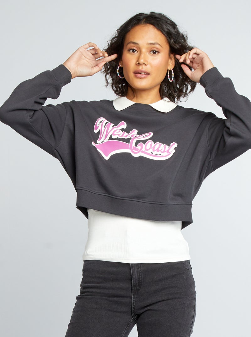 Sudadera corta estilo campus NEGRO - Kiabi