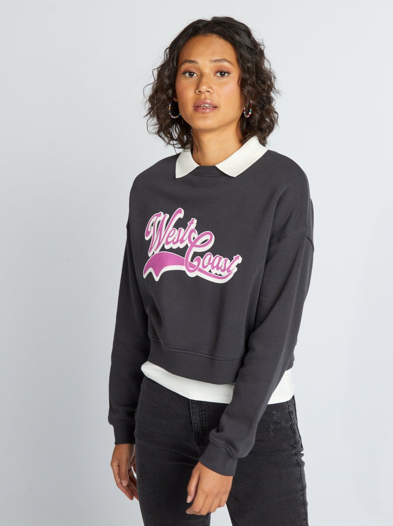 Sudadera corta estilo campus NEGRO - Kiabi