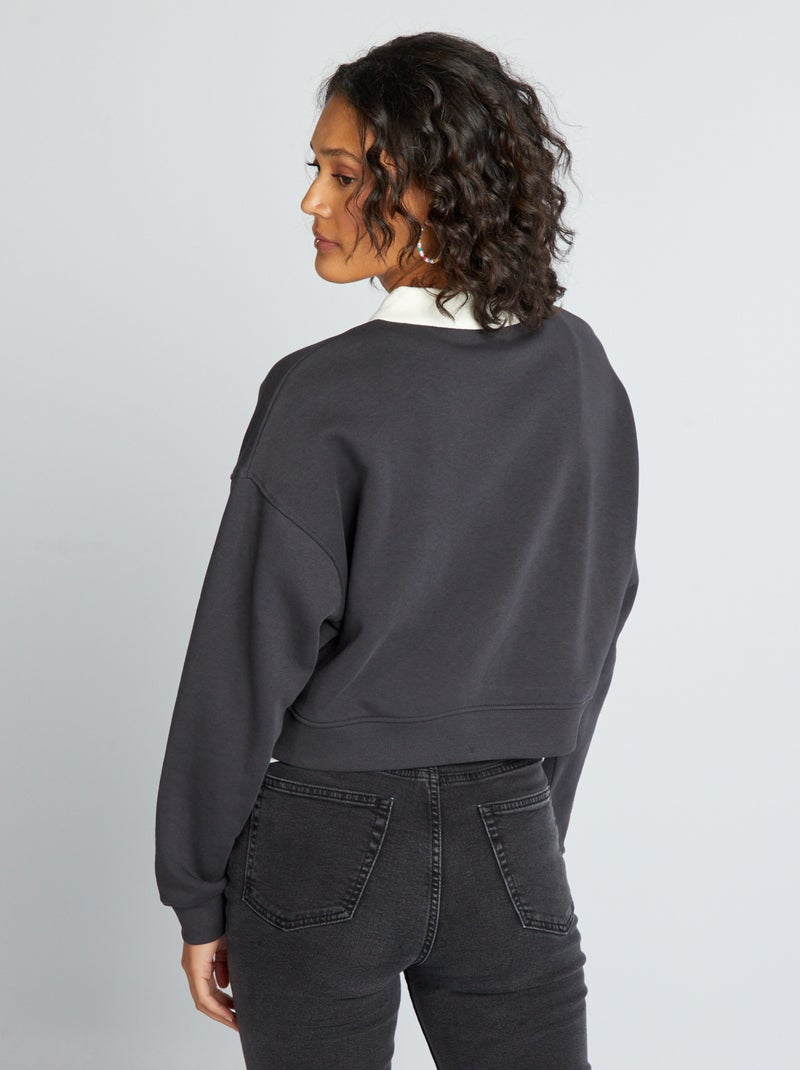 Sudadera corta estilo campus NEGRO - Kiabi