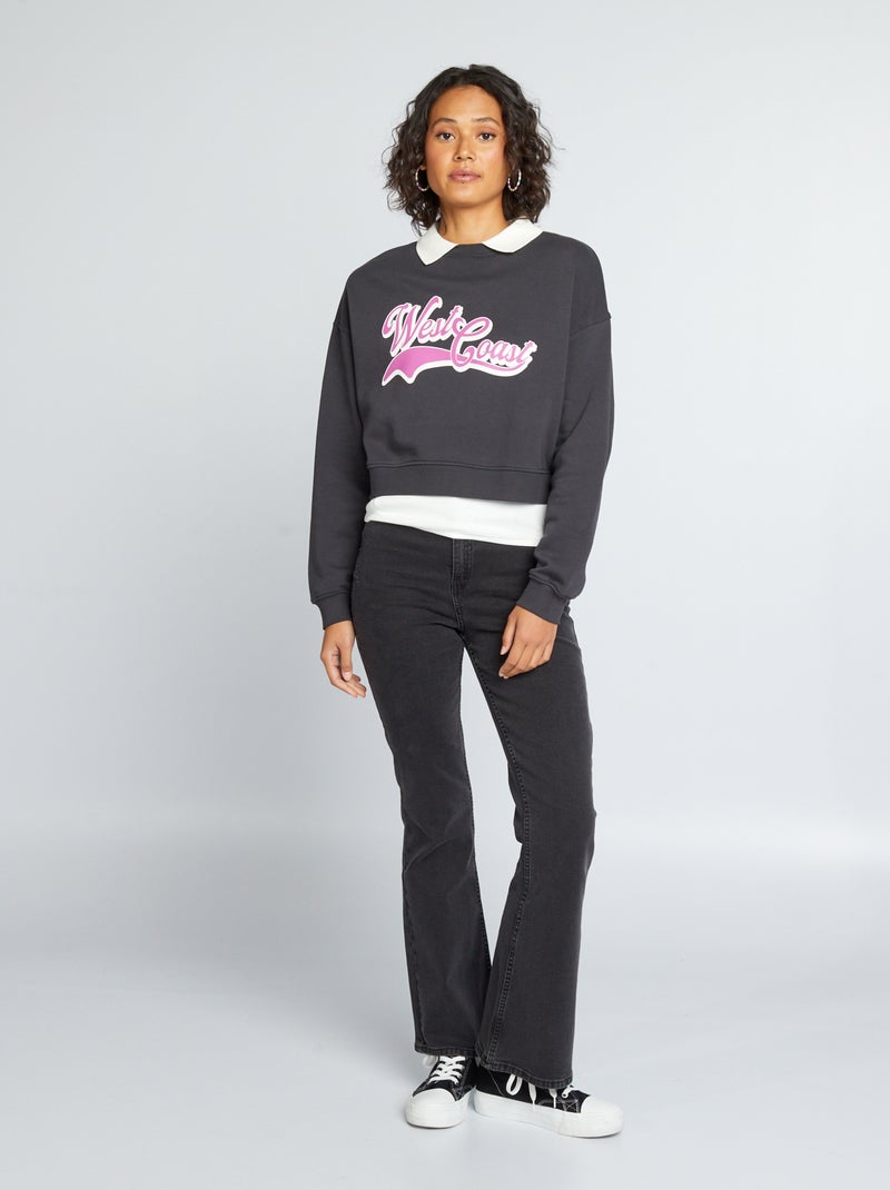 Sudadera corta estilo campus NEGRO - Kiabi