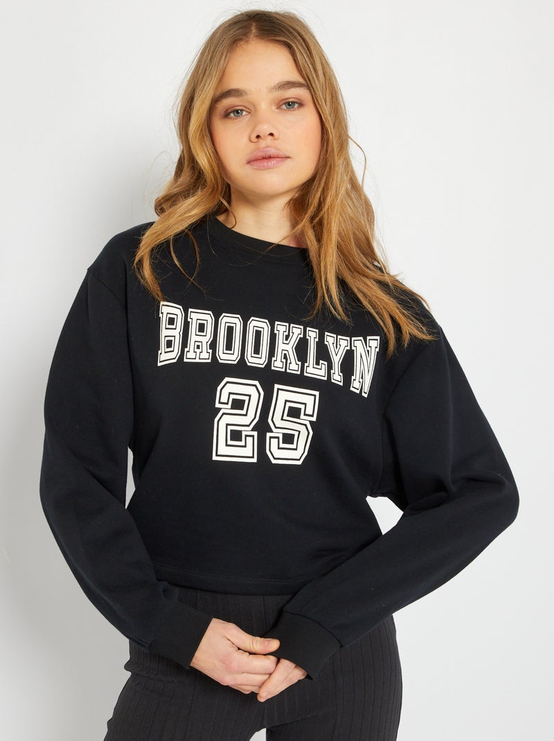 Sudadera corta estilo campus NEGRO - Kiabi