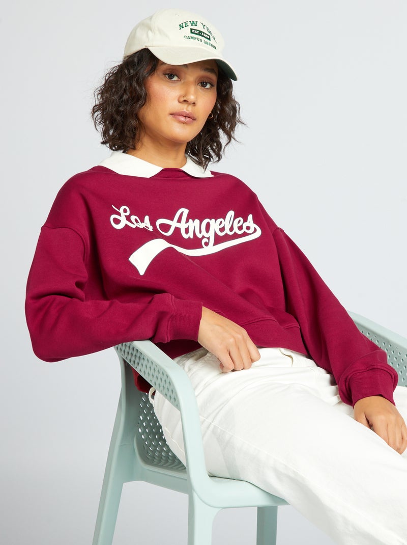 Sudadera corta estilo campus ROJO - Kiabi