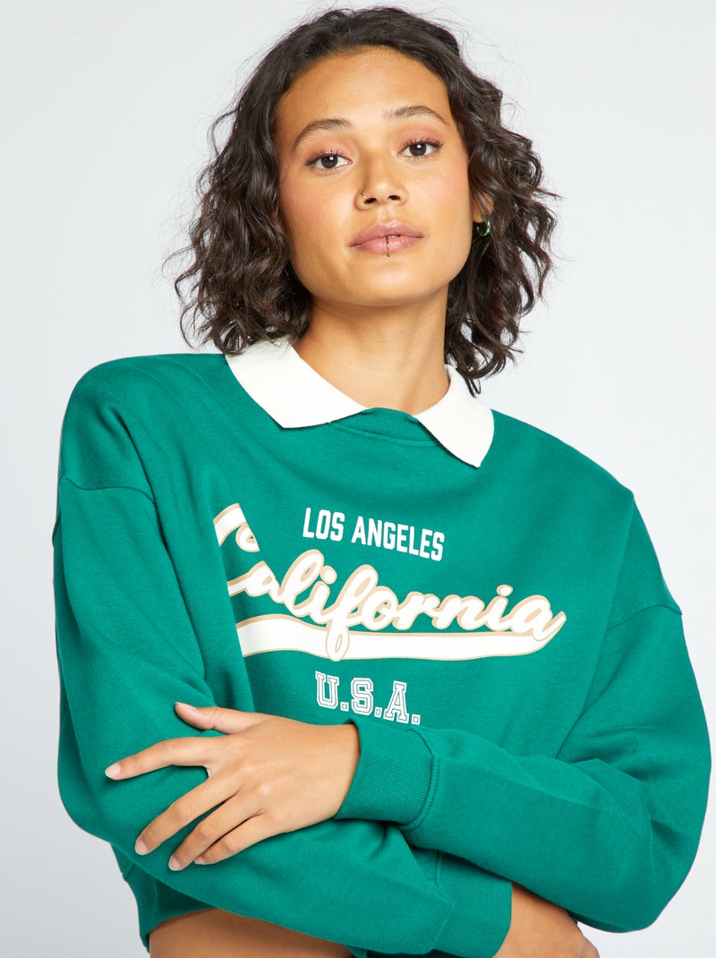 Sudadera corta estilo campus VERDE - Kiabi