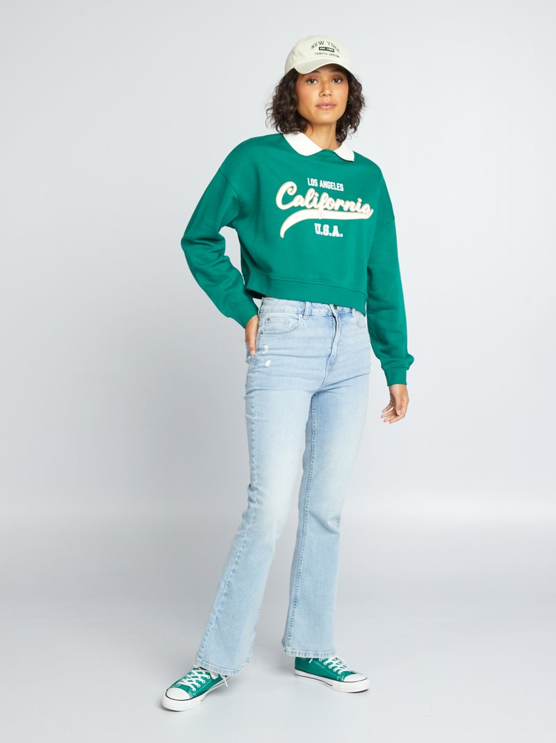 Sudadera corta estilo campus VERDE - Kiabi