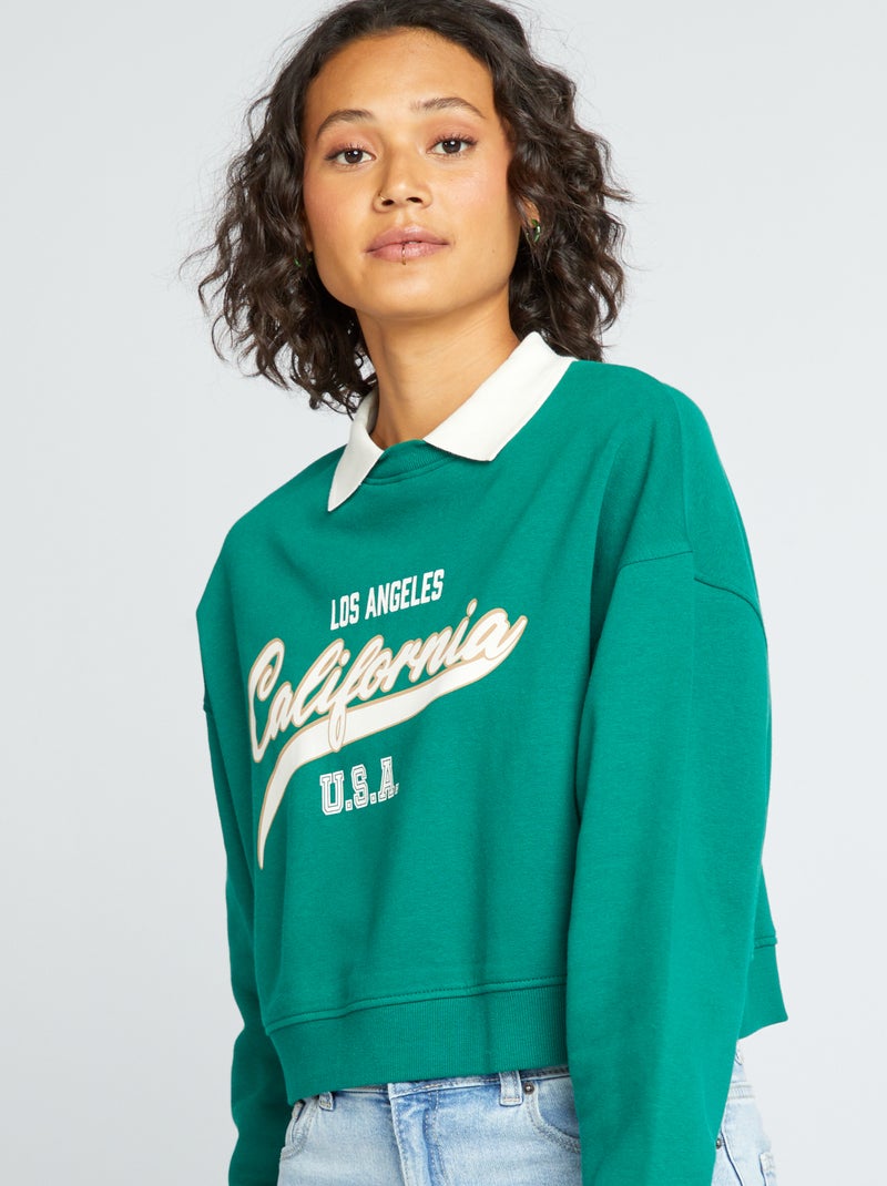 Sudadera corta estilo campus VERDE - Kiabi