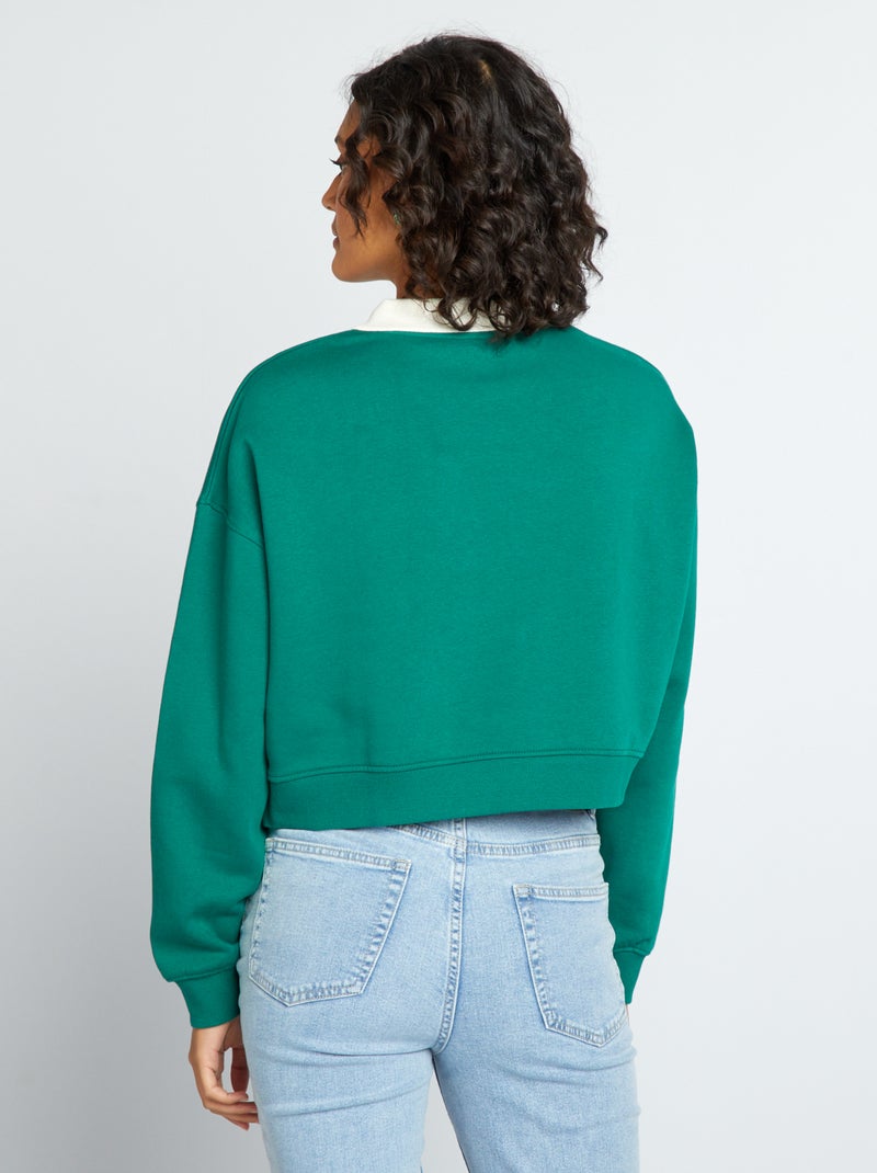 Sudadera corta estilo campus VERDE - Kiabi