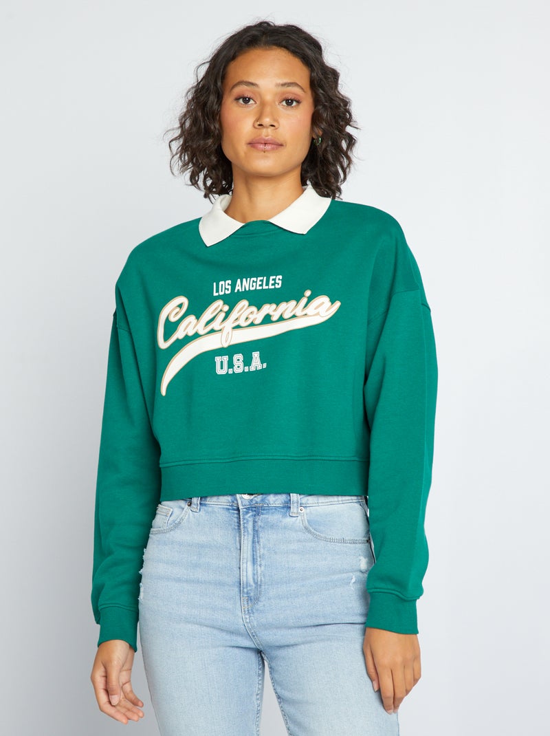 Sudadera corta estilo campus VERDE - Kiabi