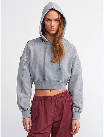 Sudadera corta oversize con capucha de mujer dilvin