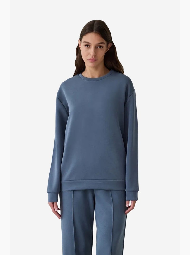 Sudadera corta oversize de modal con cuello redondo penti Azul - Kiabi