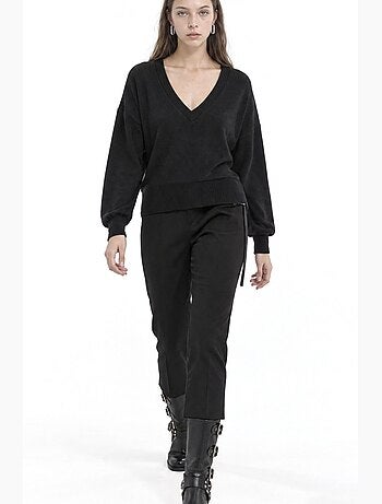 Sudadera crop de mujer con cuello en v busem