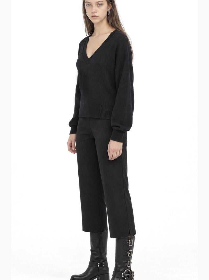 Sudadera crop de mujer con cuello en v busem Negro - Kiabi