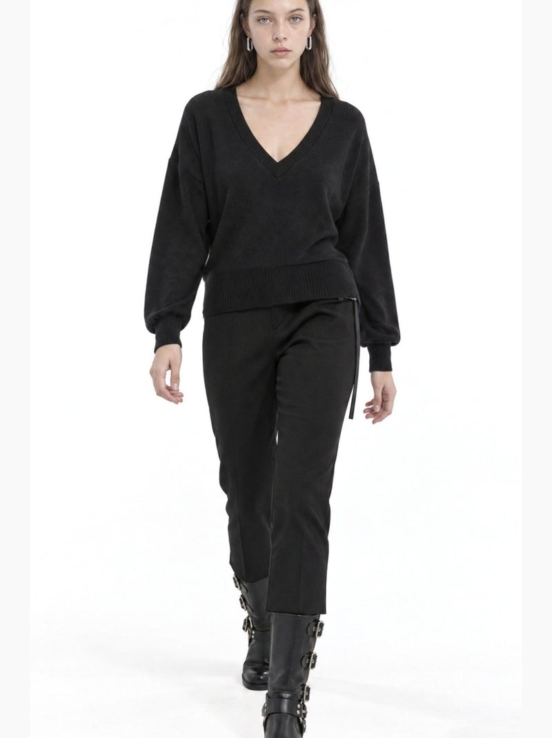 Sudadera crop de mujer con cuello en v busem Negro - Kiabi