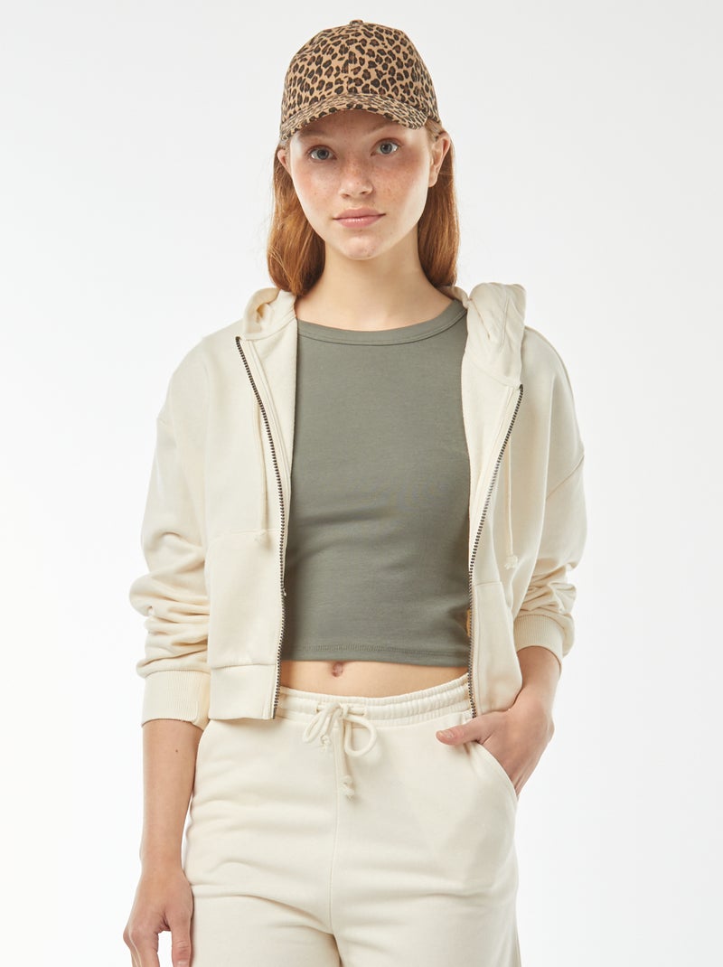 Sudadera cropped con capucha Beige - Kiabi