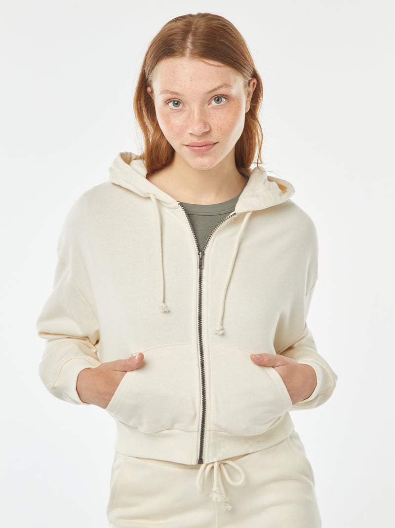 Sudadera cropped con capucha Beige - Kiabi