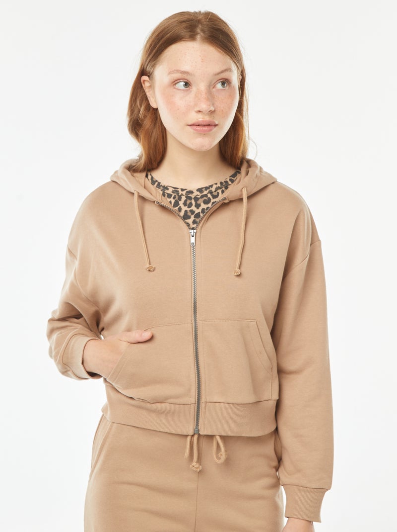Sudadera cropped con capucha Beige - Kiabi