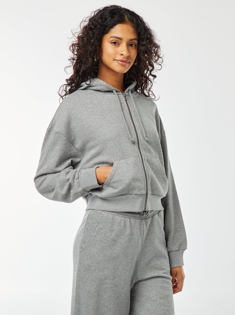 Sudadera cropped con capucha Gris - Kiabi