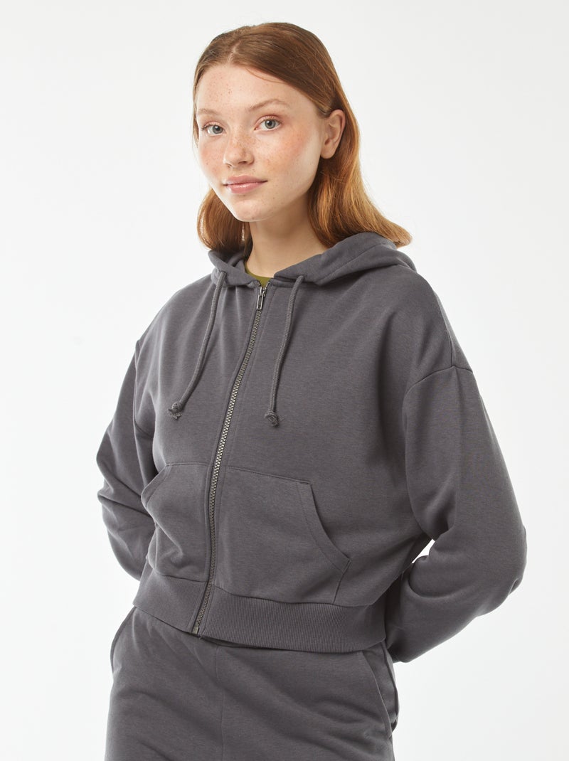 Sudadera cropped con capucha Gris - Kiabi