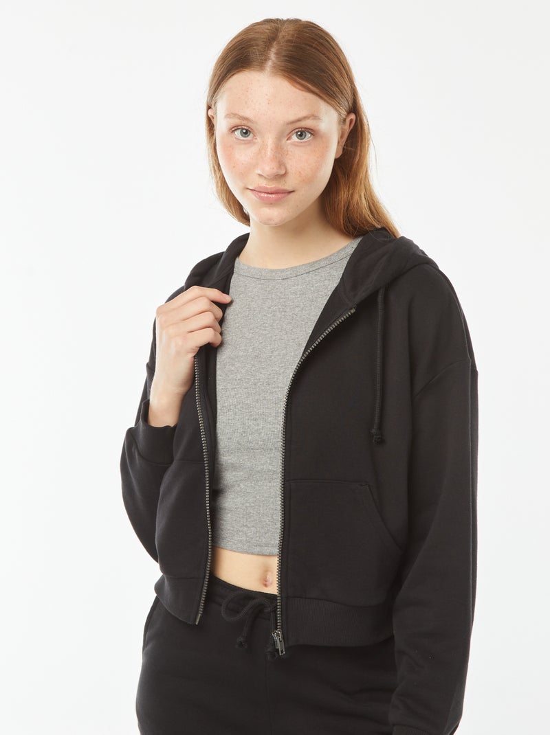 Sudadera cropped con capucha negro - Kiabi