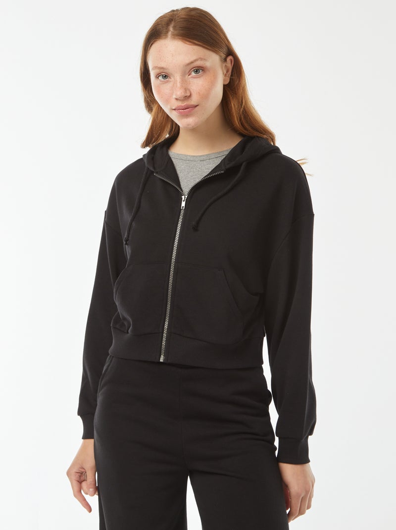 Sudadera cropped con capucha negro - Kiabi