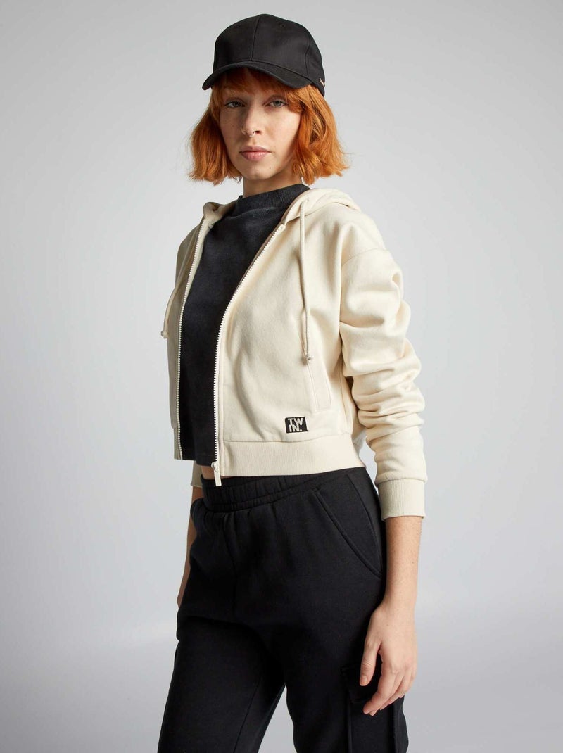Sudadera cropped con cremallera y capucha NEGRO - Kiabi