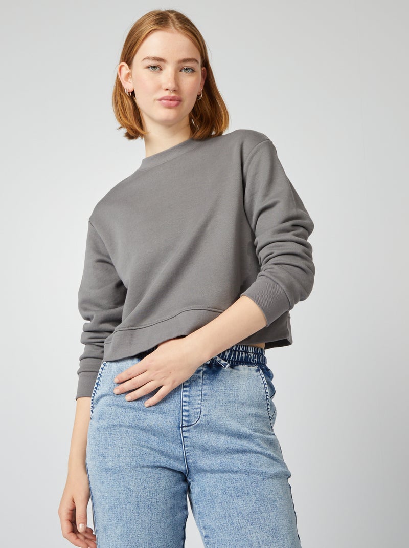 Sudadera cropped con cuello redondo GRIS - Kiabi