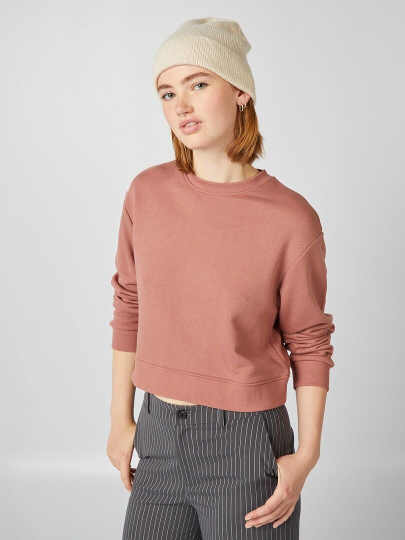 Sudadera cropped con cuello redondo MARRON - Kiabi