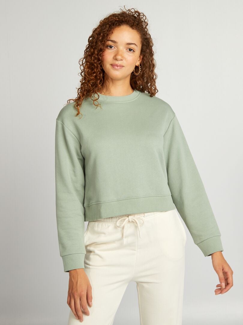 Sudadera cropped con cuello redondo VERDE - Kiabi