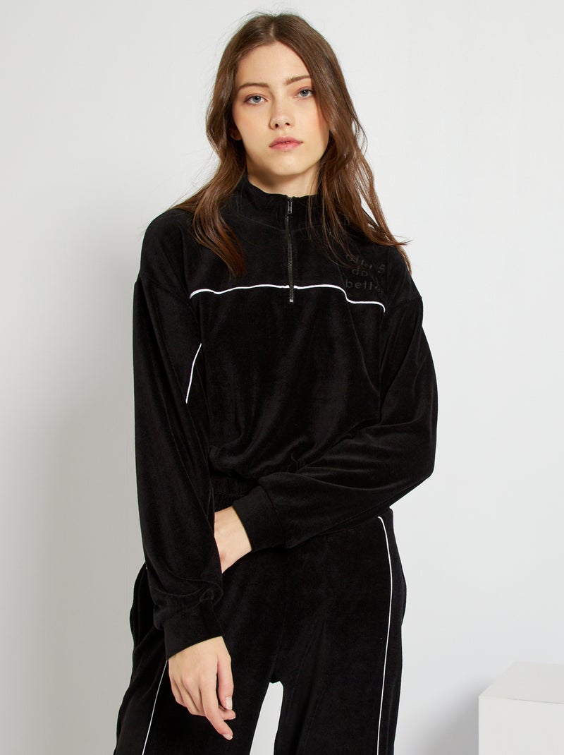 Sudadera cropped de terciopelo Negro - Kiabi
