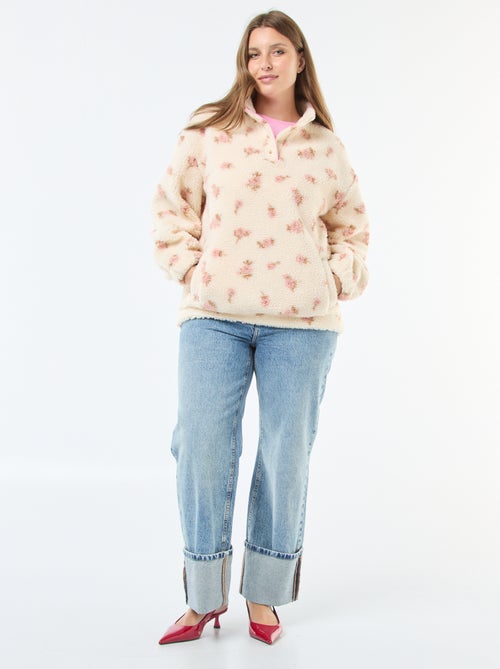 Sudadera cuello camionero efecto borreguito - Kiabi