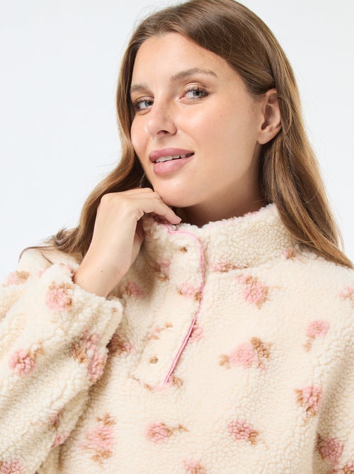 Sudadera cuello camionero efecto borreguito - Kiabi