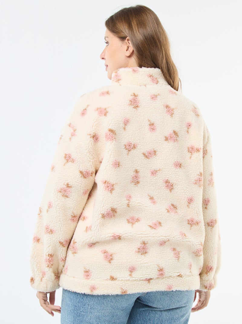 Sudadera cuello camionero efecto borreguito Beige - Kiabi