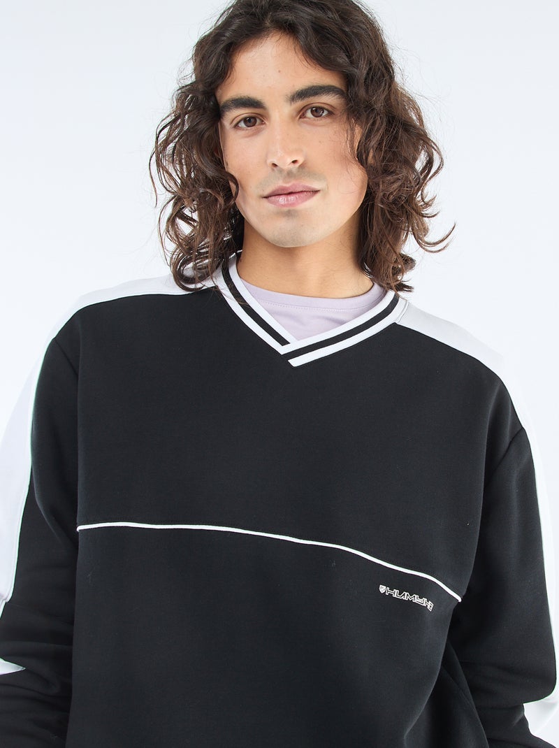 Sudadera cuello en V de felpa Negro - Kiabi