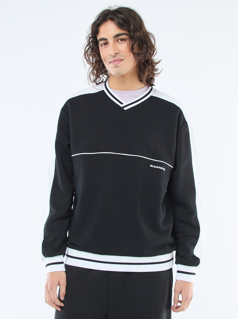 Sudadera cuello en V de felpa Negro - Kiabi