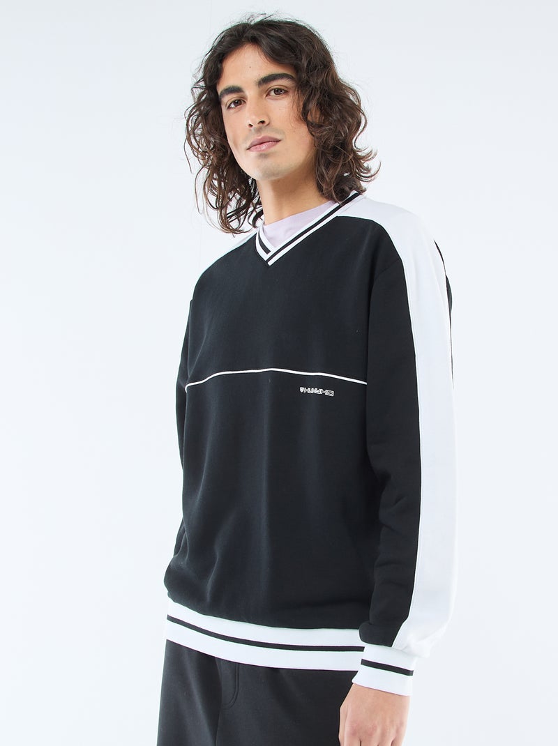 Sudadera cuello en V de felpa Negro - Kiabi